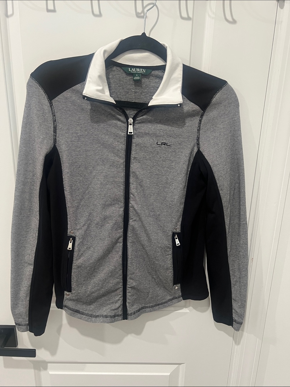Lauren Ralph Lauren Grey, Black & White Zip-Up Active Jacket Size Small
